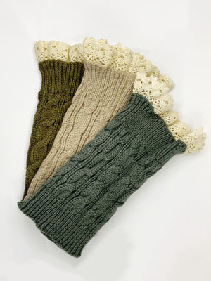 Cuffs - Knitted with Lace Trim